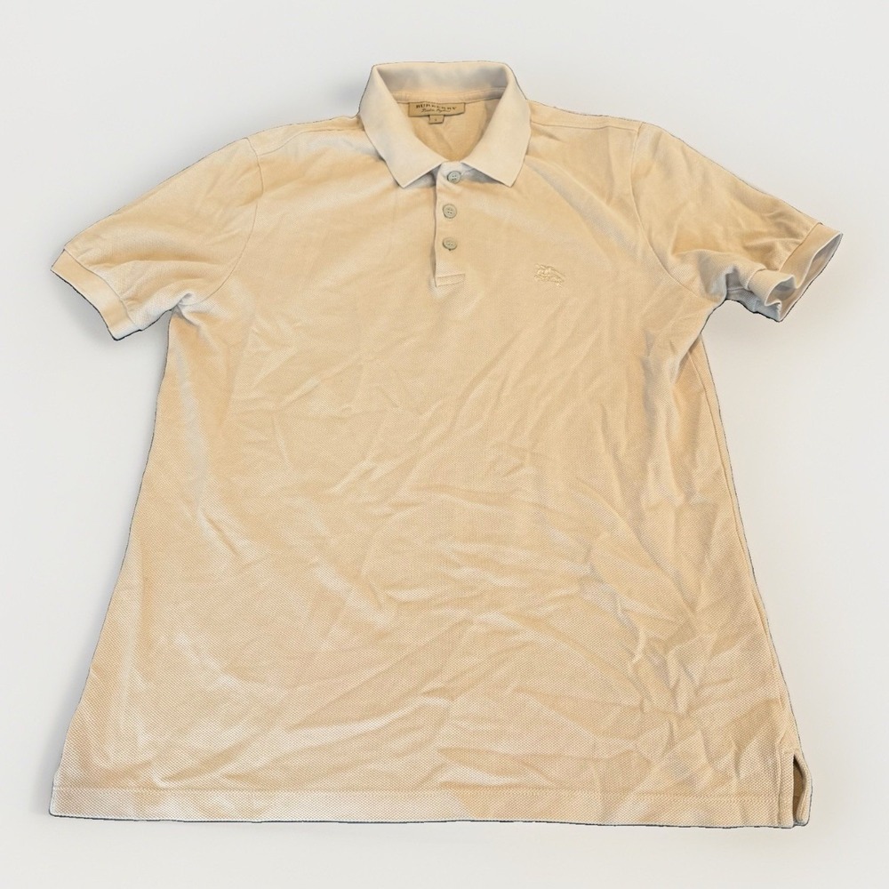 Burberry London Mens Beige  Polo Shirt Large Check Placket Nova Check Trim